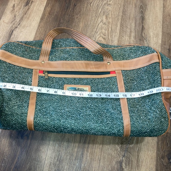 Oscar De La Renta Green Tweed Duffle Bag Luggage Suitcase Travel Bag - Picture 8 of 12
